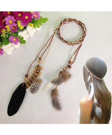 TseenYi Boho Feather Headdress Gypsy Feather Headband Hair band Beaded Feather Tassel Headband Jewelry for Women and Girls Stage Performance(Brown) - Buy Online on GoSupps.com