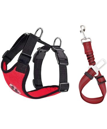 Slowton dog harness with safety belt for car double-aged breathable latex network fabric puppy harness regular safety harness Dog for all everyday sports (vermilion l) l Vermilion