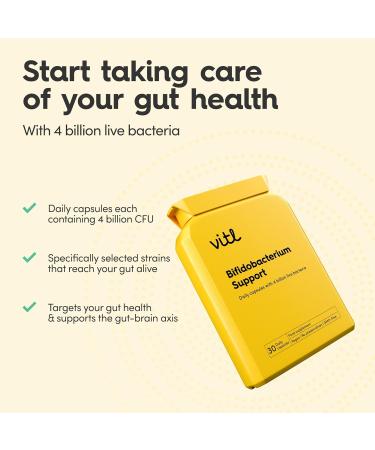 Vitl Bifidobacterium Support Daily Supplement - 30 High Strength Capsules with 4 Billion Live Cultures per Tablet - Multistrain Blend of 3 Bifidum Strains & Soluble Fibres - Support for Gut Health Bifidobacterium Support 30 count (Pack of 1) - Buy Online on GoSupps.com
