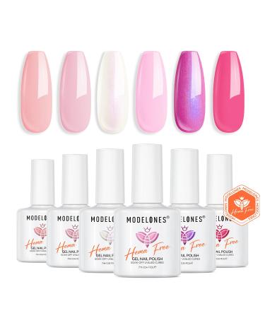 Modelones Hema Free Pink Gel Nail Polish Set 6 Colors Hot Pink Tones Gittler Gel Polish Neon Pink White Nude Pink Nail Polish Soak Off Led Summer Nail Gel Polish Manicure Nail Art DIY Gifts White Pink