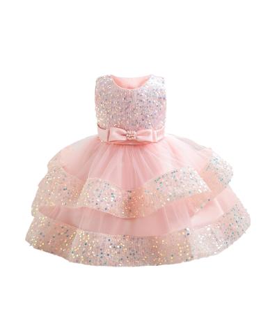Miipat Baby Girl Dress Tulle Sequin Sleeveless Princess Toddler Girl Party Dresses Formal Flower Girls Birthday Wedding Pageant Dress 2-3 Years Pink
