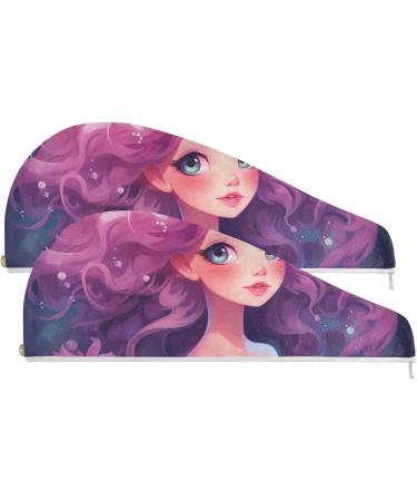 Purple Mermaid Hair Towel 2 Pack | Super Absorbent Quick Dry Turbans for Women & Girls - Buy Online on GoSupps.com