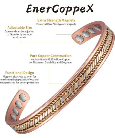 ENERCOPPEX 3500 Gauss Copper Magnet Therapy Bracelet for Arthritis Relief | 99.99% Pure Copper | Carpal Tunnel Syndrome Support (6.7 inches) - Buy Online on GoSupps.com