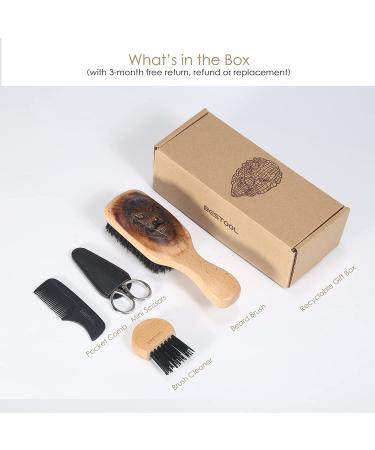 Wooden Handle Boar Bristle Beard Brush Comb Set for Men - Grooming Kit for Growth, Styling, and Smoothing - Perfect Gift Idea - BESTOOL - Buy Online on GoSupps.com