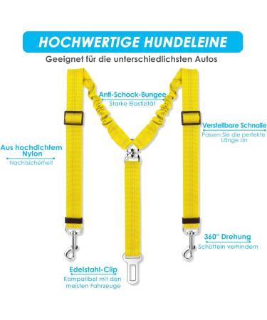 Slowton 2-in-1 Dog Car Seat Belt - Durable Tangle-Free Adjustable & Reflective for Medium Dogs - Yellow - Buy Online on GoSupps.com