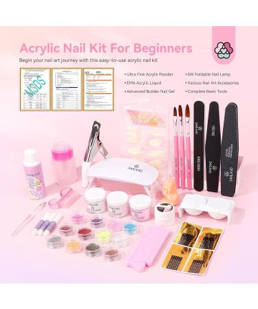 Saviland Acrylic Nail Kit for Beginners: Keratin Acrylic Powder Castor Oil Vitamin E Pure EMA Monomer Liquid Brush Clippers Nail Lamp Complete Tools Everything 100 Nail Tips Practice Home Starters only with nail lamp - Buy Online on GoSupps.com