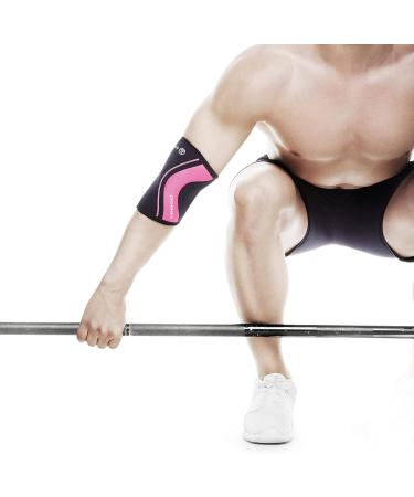 Rehband Elbow Bandage - 5mm SBR/Neoprene Sleeve for Strength Sports | Anatomical Design Slippery & Tight-Fitting | XL Schwarz/Pink - 1 Piece - Buy Online on GoSupps.com