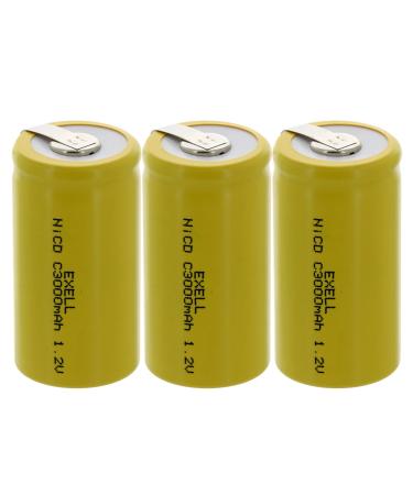 3x Exell C Size 1.2V 3000mAh NiCD Rechargeable Batteries with Tabs for meters radios hybrid automobiles high power static applications (Telecoms UPS and Smart grid) radio controlled devices