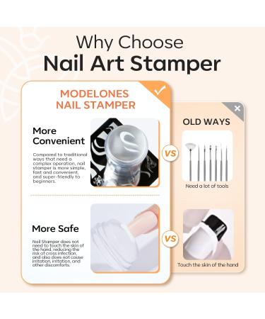 Modelones French Tip Nail Stamp Kit - 7Pcs Silicone Stamper with Replacement Head, Stamping Plate, Transfer Oil - French Manicure Set for DIY Nail Art - Pink - Buy Online on GoSupps.com