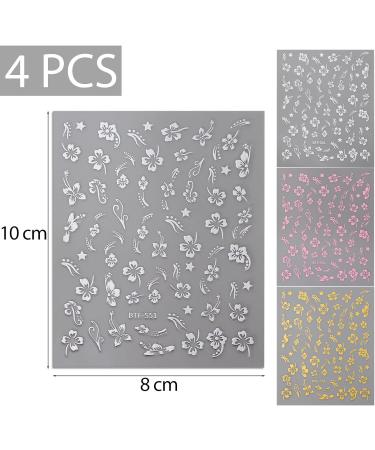 4 Sheets Flowers Nail Stickers Spring Summer 4 Colours Nail Art Decals Self-Adhesive Nail Art Sticker Manicure Tips DIY Nail Art Nail Decorations for Women Girls - Buy Online on GoSupps.com