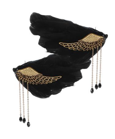 Beaupretty Plume Hair Clips Angel Wing Hair Clips Tassel Hair Clips Fascinators Headpiece Bridal Hair Clips Flapper Acessories Black