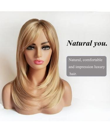 Natural Ombre Blonde Straight Wig - Long Bob Hair Wig with Side Bangs & Wig Cap for Women - 21 Inch - Buy Online on GoSupps.com