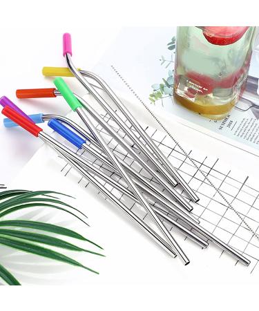 TMXAOK 5 Pieces Reusable Stainless Steel Drinking Straws with Zippered Bag 2 Straight Straws 2 Bent Straws 1 Cleaning Brush and 4 Silicone Tips for Smoothies Milkshakes Jumbo Drinks Yellow - Buy Online on GoSupps.com