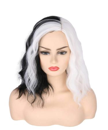 Topcosplay Women's Wig Half Blonde and Black Wig Long Curly Cosplay Wigs (White mixed Black)