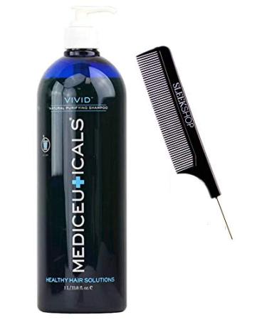 Therapro Mediceuticals VIVID Natural Purifying Shampoo (w/Sleek Comb) Healthy Hair Clarifying Sulfate-Free for All Hair Types (33 oz / 1000 ml - LARGE LITER SIZE)