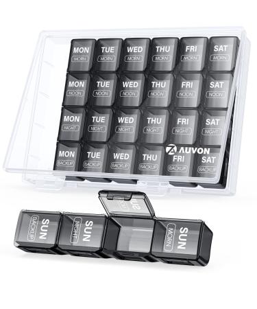 AUVON Extra Large Weekly Pill Organizer 4 Times a Day, 7 Day Pill Box, Daily Pill Case with 28 Compartments, Large Enough to Hold The Large Fish Oils, Vitamins, Supplements and Medication Black