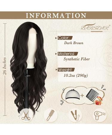 Buy BARSDAR Long Brown Wavy Wig - 66cm Middle Parting Dark Brown Synthetic Hair Replacement for Women | Daily Party & Cosplay Use - Buy Online on GoSupps.com
