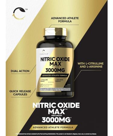 Carlyle Nitric Oxide Supplement 3000mg - Pre Workout with L-Arginine & L-Citrulline | 120 Capsules | Non-GMO Gluten Free - International Shipping Available - Buy Online on GoSupps.com