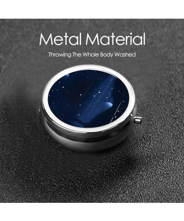 Dark Blue Night View Round Pill Box - 3 Compartment Portable Organizer for Travel | International Shipping - Buy Online on GoSupps.com