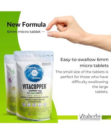 Copper Supplement 1000 mcg 240 Vegan Tablets | 8 Month Supply | Hair Pigmentation | Nervous & Immune System Support | Vitacopper by Viateherbs - Buy Online on GoSupps.com