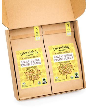 Friendship Organics Ginger Cinnamon Tea Bags Organic and Herbal Fair Trade 44 Count (Pack of 2)
