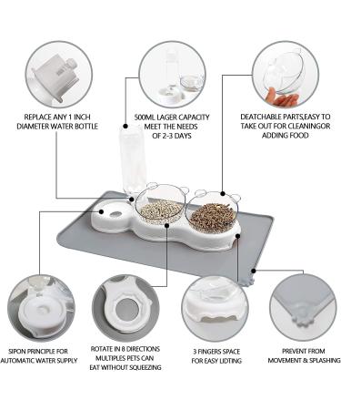 IFOUG Triple Cat Bowls Set with Waterproof Mat - Tilted Raised Food Dishes, Automatic Water Bottle - for Cats and Small Dogs (White) - Buy Online on GoSupps.com