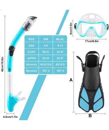 ZEEPORTE Adult Snorkeling Gear Set - Panoramic View Diving Mask, Trek Fin, Dry Top Snorkel - Blue SM - Buy Online on GoSupps.com
