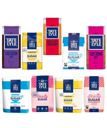 Tate & Lyle Sugar Pick N Mix - Choose From 9 Flavours | Caster Dark Soft Brown Demerara Fairtrade-Granulated Fairtrade Icing Granulated Light Soft Brown & Cane Sugar-Icing - Pack of 2 1 count (Pack of 2)