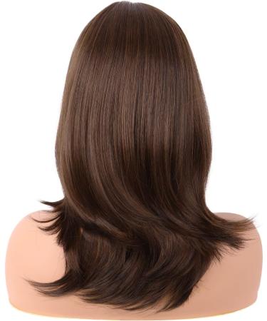 MapofBeauty 18 Inch/45 cm Layered Bangs Straight Synthetic Fiber Shoulder Length Hair Daily Use Wig (Brown) - Buy Online on GoSupps.com