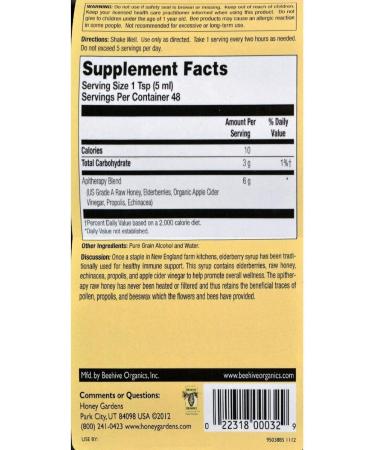 Honey Gardens Apiaries Elderberry Syrup - 8 oz | Immune Support | Organic Ingredients - Buy Online on GoSupps.com