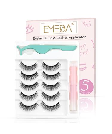 Fluffy Eyelashes with Glue and Applicator 5 Pair Fluffy Lashes with Eyelash Glue and Tweezers Long and Thick Fake Lashes with Glue Strip by EMEDA (Fluffy 1) Fluffy 01