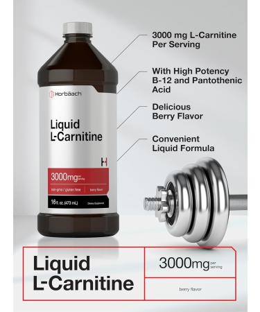 Horb ach L-Carnitine Liquid 16 oz | 3000 mg | Berry Flavor | Vegetarian Formula | Non-GMO Gluten Free Supplement - Buy Online on GoSupps.com