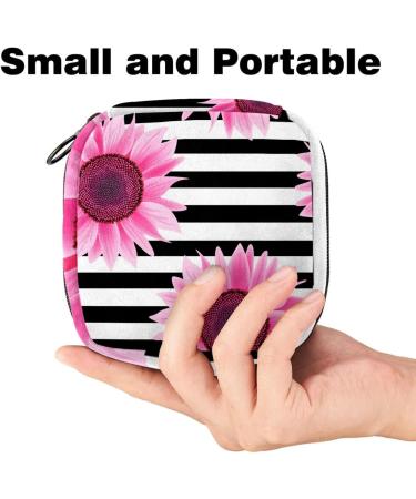 Storage Bags for Women's Bandages - Pink Sunflower Black & White Stripes Portable Menstrual Holder - Multi-Colored for School & Office - Buy Online on GoSupps.com