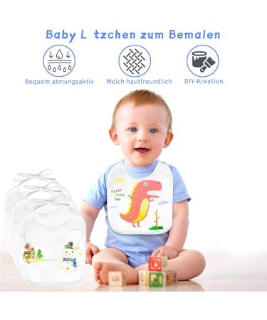 Faburo 12 Pack Baby Bibs - Double-Sided Cotton 14 Colored Textile Pens & 5 Paint Stencils - Ideal for Baby Shower Parties - 20x24cm White Bibs - Buy Online on GoSupps.com