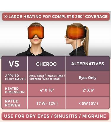 CHEROO Heated Eye Mask - Extra Large Silk Heating Pad for Dry Eyes & Sinus Relief - 3 Heat, 5 Timing Settings - Black - Buy Online on GoSupps.com