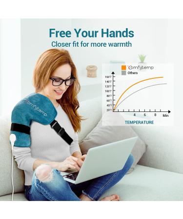 Comfytemp Shoulder Heating Pad for Rotator Cuff Pain Relief - 3 Heat Settings, Auto-Off Feature - Heated Shoulder Brace for Frozen Shoulder - Blue/Green - Buy Online on GoSupps.com