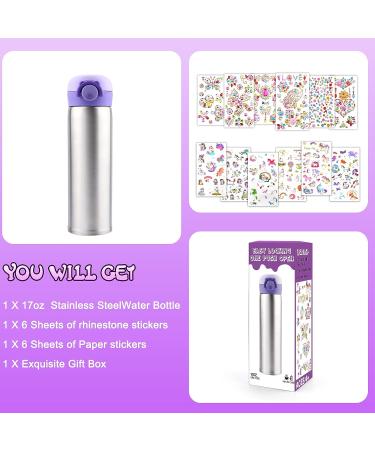 Girls Unicorn Water Bottle Kit | DIY Gift for Ages 6-12 | BPA-Free Insulated Purple Bottle with Stickers & Glitter Gems - Buy Online on GoSupps.com