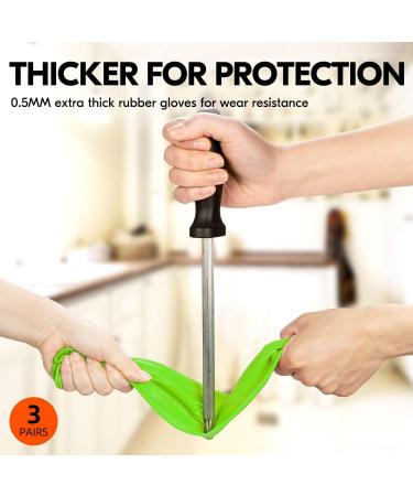 Vgo 3 Pairs Household Cleaning Gloves - Extra Thick Rubber Dishwashing Gloves with Long Sleeves (RB2143) - M Size Green - Durable & Comfortable for All Cleaning Tasks - Buy Online on GoSupps.com