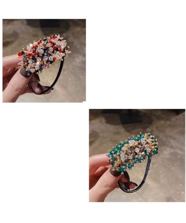 Handmade Crystal Rhinestone Hair Ties Set - Exquisite Ponytail Holders for Women and Girls - 2 PCS (Red and Green) - Buy Online on GoSupps.com