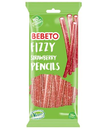 Bebeto Fizzy Strawberry Pencils Fizzy Chewy Fruity Gummy Pencil Sweets Single Pack 160g Strawberry 160gm 1