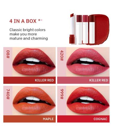 Buy Long Lasting Matte Lipstick Set - 4 Shades of Red Waterproof & Moisturizing Velvet Lipsticks for Women - Buy Online on GoSupps.com