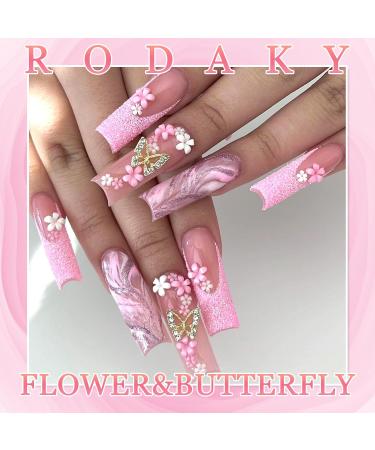 RODAKY Butterfly Nail Art Charms | 3D Pink Flower Rhinestones & Acrylic Gems for Women | Flatback Nail Decorations - Buy Online on GoSupps.com