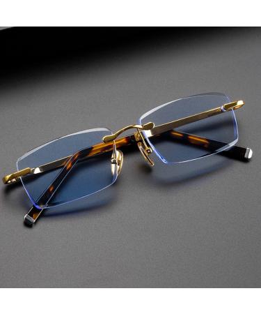 GHARAZ Men Women Diamond Cut Edge Reading Glasses Rimless Crystal Readers (Color : Blue Size : 2.0+) 2.0+ Blue