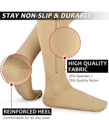 Ailaka Compression Stockings with Zipper for Men & Women - 20-30 mmHg Medical Class 2 Support Socks for Varicose Veins Edema & Recovery - Pregnant & Plus Size - Beige (1 Pair) - Buy Online on GoSupps.com
