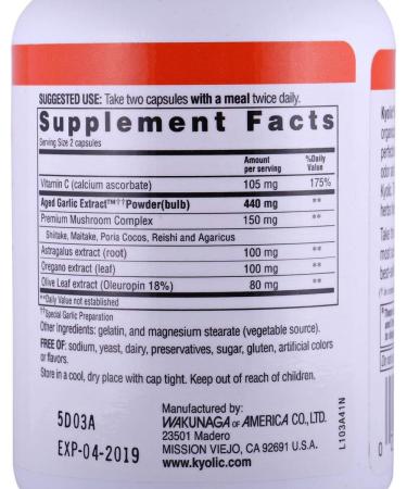 Kyolic Aged Garlic Extract Immune Formula 103 100 caps - Buy Online on GoSupps.com