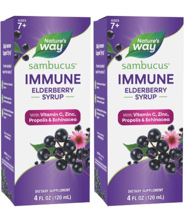 Nature's Way Sambucus Immune* Elderberry Syrup with Echinacea Zinc & Vitamin C 4 Oz (Pack of 2)
