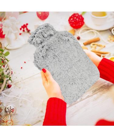 Findir Hot Water Bottle with Soft Fluffy Gray Cover - 2L Cuddly Rubber Heating Bottle for Pain Relief | Perfect for Adults & Children - Buy Online on GoSupps.com