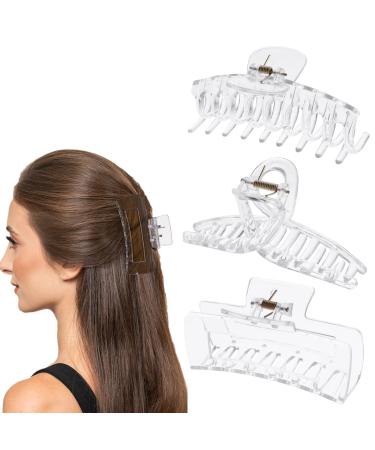Lusofie 3Pcs Clear Claw Clip Plastic Large Claw Clips for Thick Hair Strong Holding Teeth Interlocking Banana Hair Clips Jumbo Jaw Clips for Women Girls - Buy Online on GoSupps.com