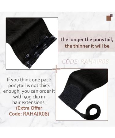 Runature Real Hair Braid Extensions - Natural Black 50cm Long Ponytail | 80g Human Hair #1B - Buy Online on GoSupps.com