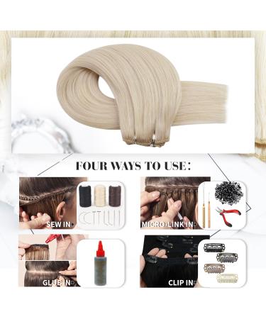 Moresoo Blonde Human Hair Weft Extensions 14 Inch - Double Weft Sew in Weave 100g - Color 60 - Pack of 1 - WEFT #60 - Buy Online on GoSupps.com